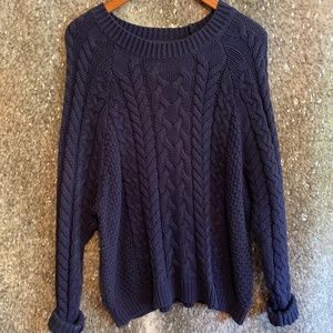 Navy Chunky Knit Off-the-Shoulder Sweater - Aerie